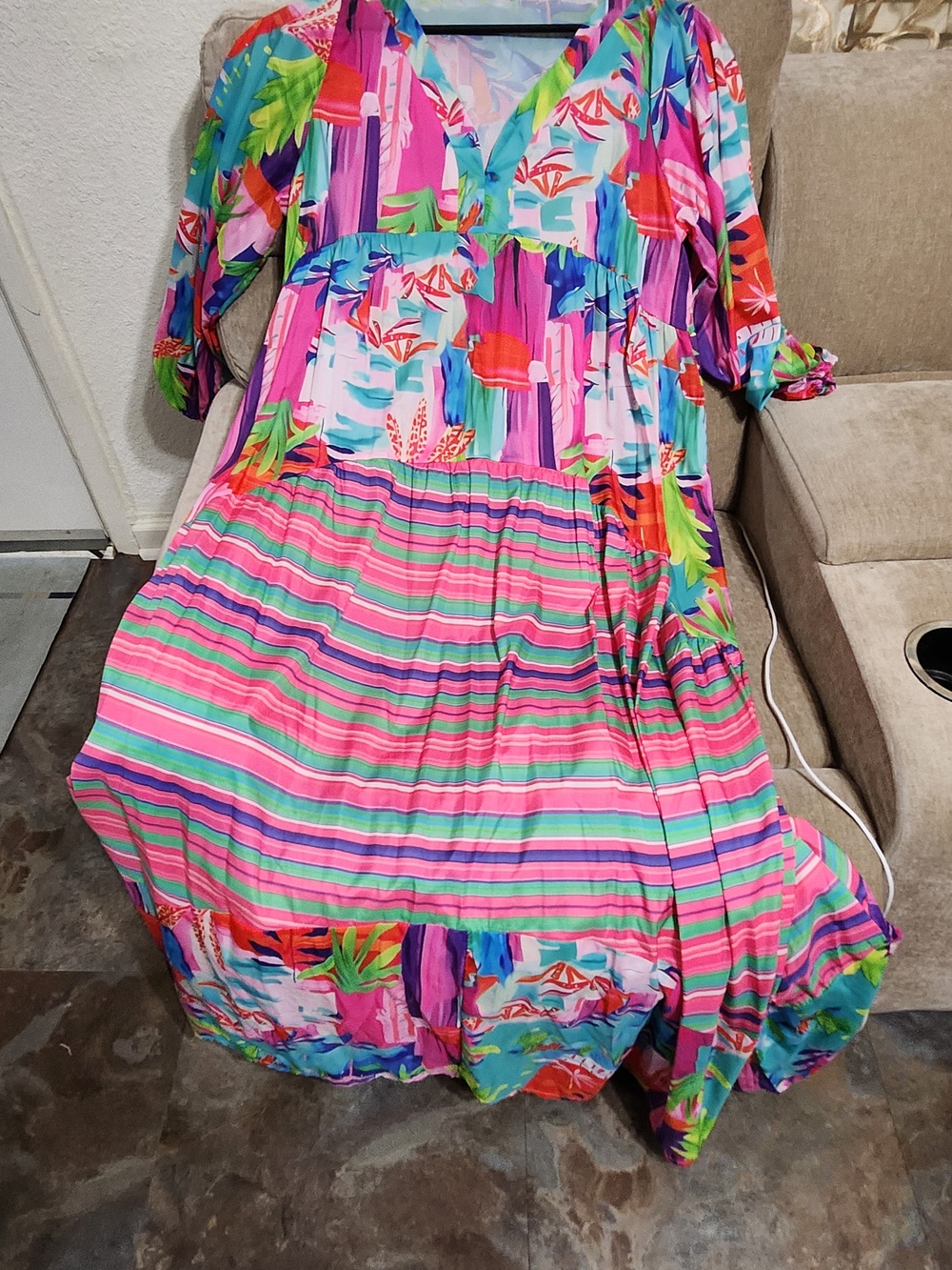 Vibrant Pink Tropical Maxi Dress